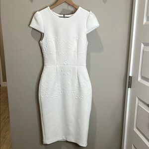 Betsey Johnson Dress Vintage Embossed Wedding White Fitted Embroidered